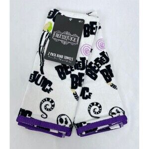 New Beetlejuice Halloween White Hand Towels 2pk